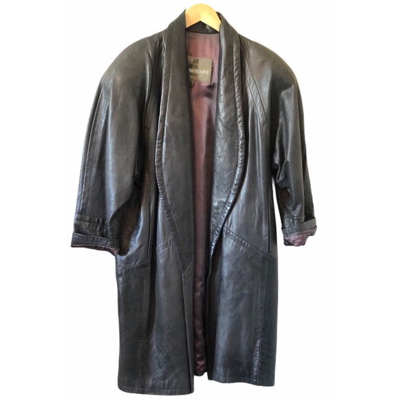 Vintage Renaissance Gray 80's Long Leather Jacket - Picture 1 of 5